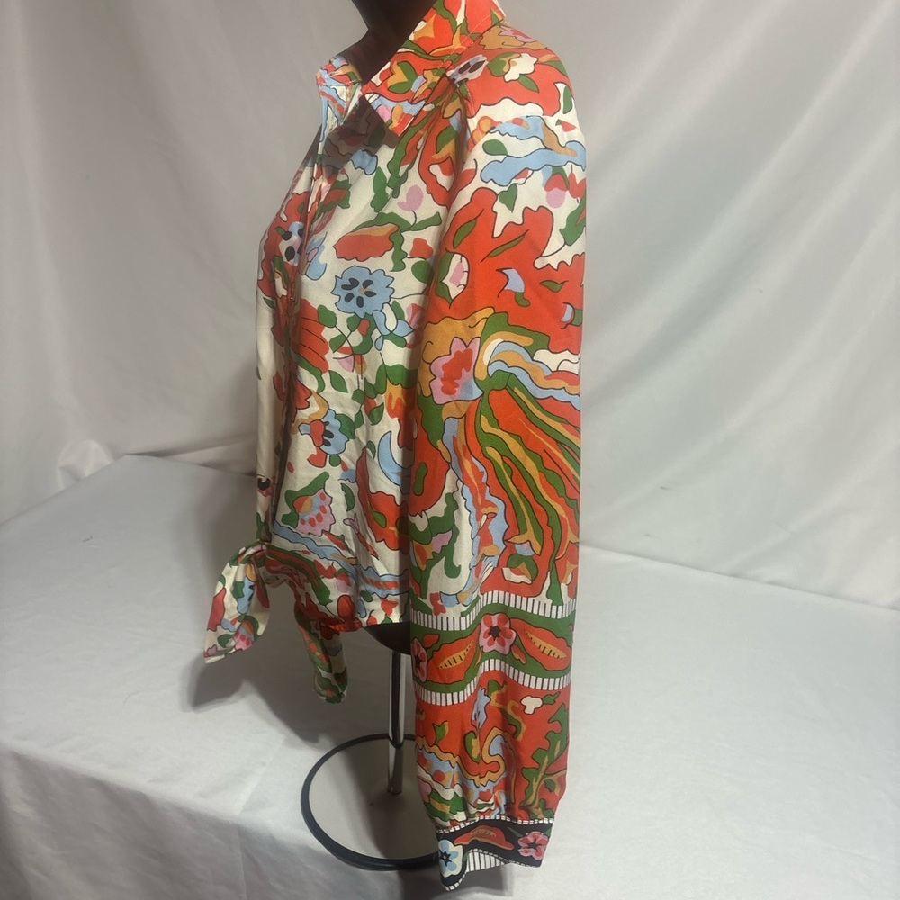 cupcakes & cashmere Multicolor Floral Paisley Tie Front Cropped Blouse Size : XS - Picture 5 of 16